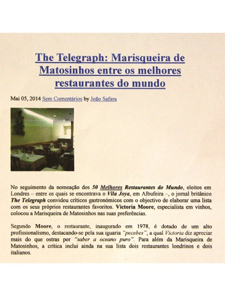 A Marisqueira de Matosinhos, Matosinhos, num artigo do The Telegraph
