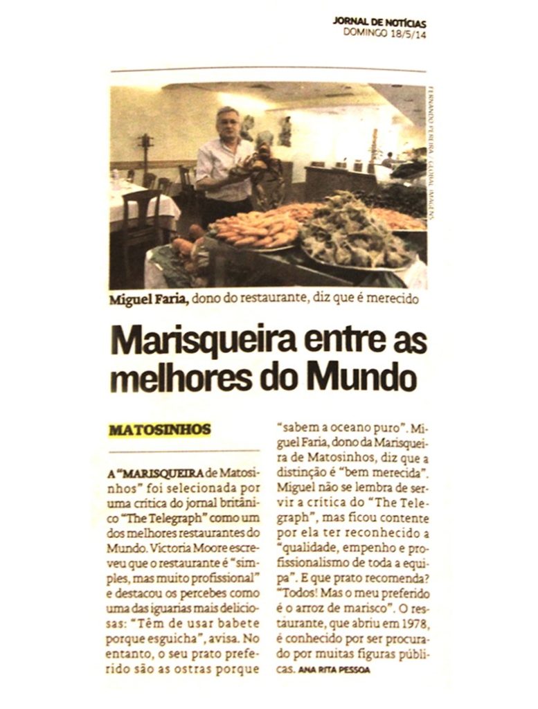 Notícia sobre A Marisqueira de Matosinhos, Matosinhos, no Jornal de Notícias