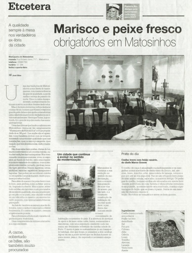 Notícia sobre a A Marisqueira de Matosinhos, Matosinhos